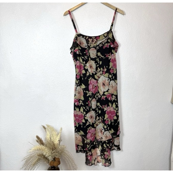 Y2K Drape Neck Floral Slip Dress Womens 14 Petite AGB Byer California Crinkle - Picture 1 of 15